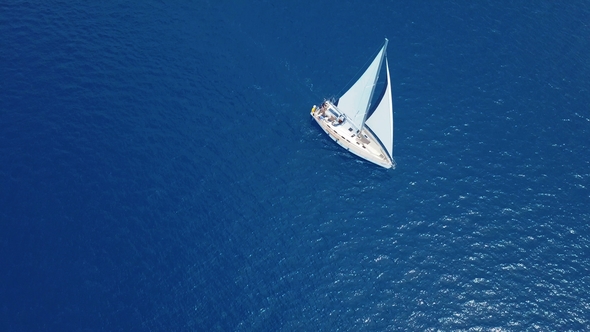 Yacht Sailing on Opened Sea. Sailing Boat. Yacht From Drone. Yachting Video. Yacht From Above alt