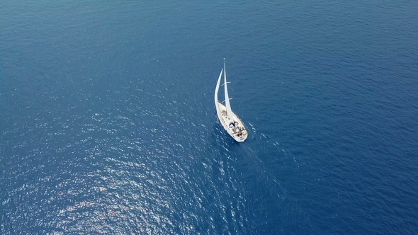 Yacht Sailing on Opened Sea. Sailing Boat. Yacht From Drone. Yachting ...