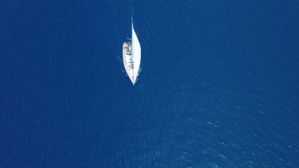 Yacht Sailing on Opened Sea. Sailing Boat. Yacht From Drone alt