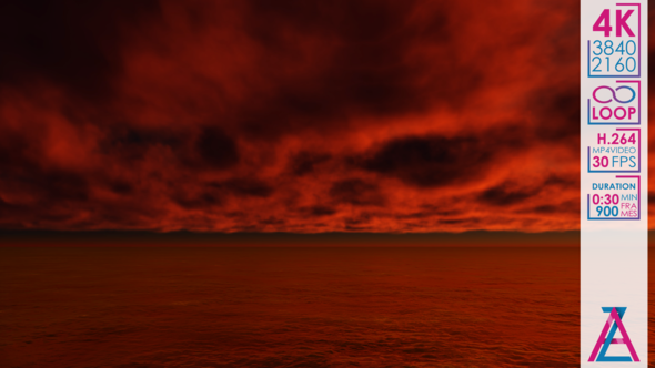 Infernal Red Cumulus Clouds Above the Ocean alt