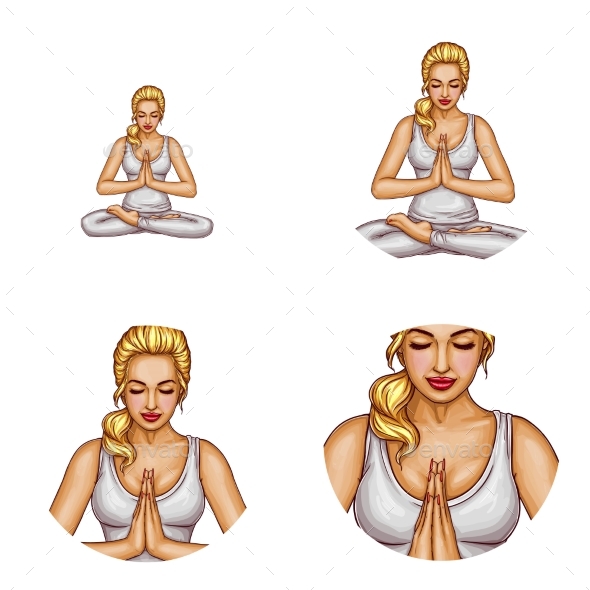 Vector Set of Female Avatars in Pop Art Style - People Characters