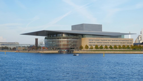 Building of Copenhagen Opera House in Sunny Autumn Day, View From Other Side of Oresund Strait