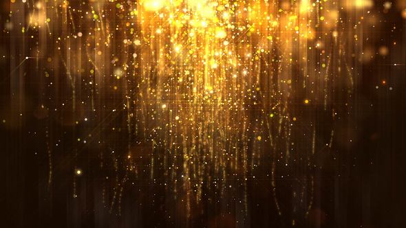 Gold Glossy Rain Background with Glitter Particles