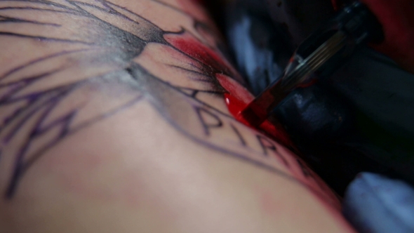 Tattoo Artist Doing a Tattoo in Studio alt