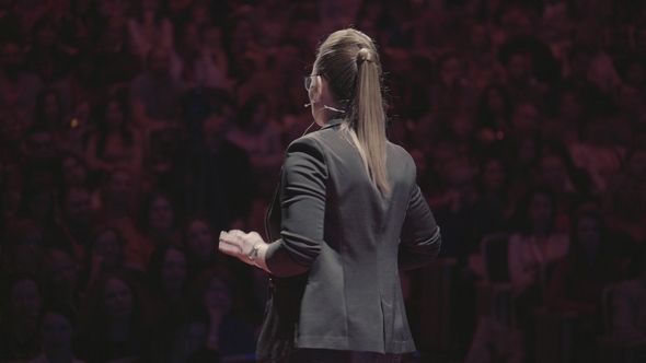 Woman Speech at Business Conference for Managers alt