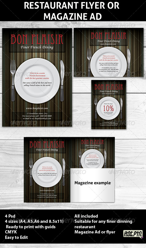 Restaurant Magazine Ads or Flyer Template - Restaurant Flyers
