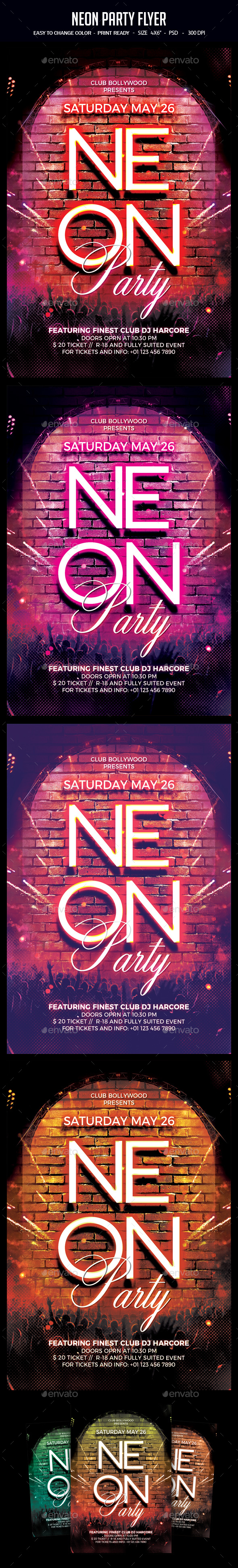 Neon Party Flyer - Clubs & Parties Events