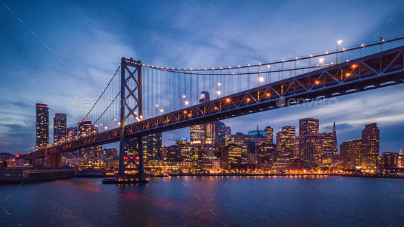 Cityscape View Of San Francisco And The Bay Bridge At Night Stock Photo By Heyengel
