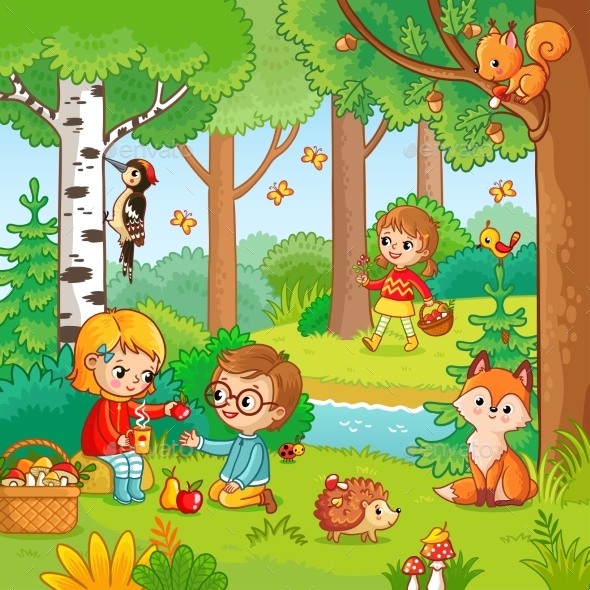 Picnic in the Forest with Children - Landscapes Nature