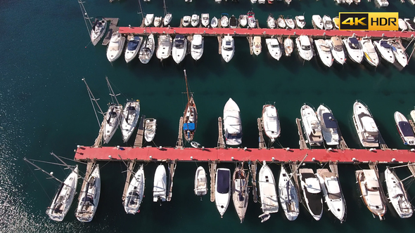 Flying Above Boats And Yachts Port