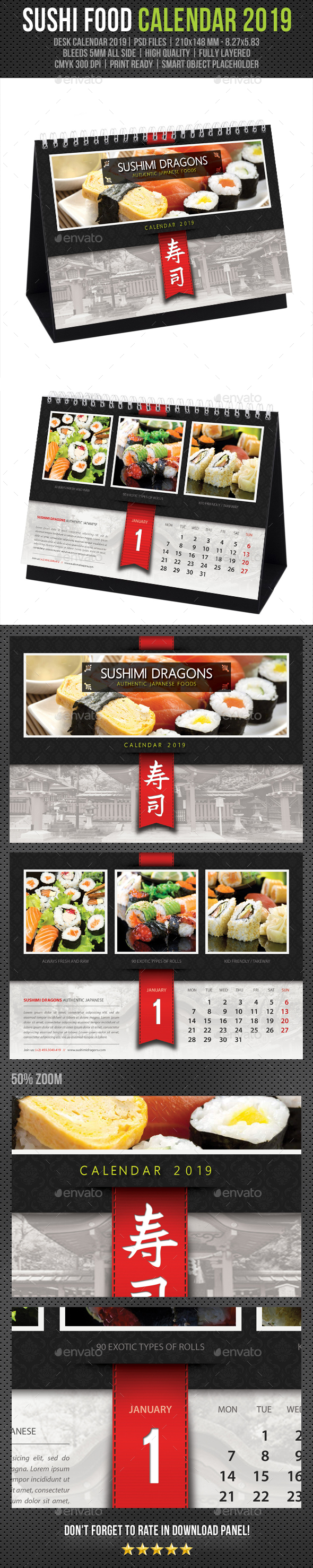 Sushi Restaurant Desk Calendar 2019 - Calendars Stationery