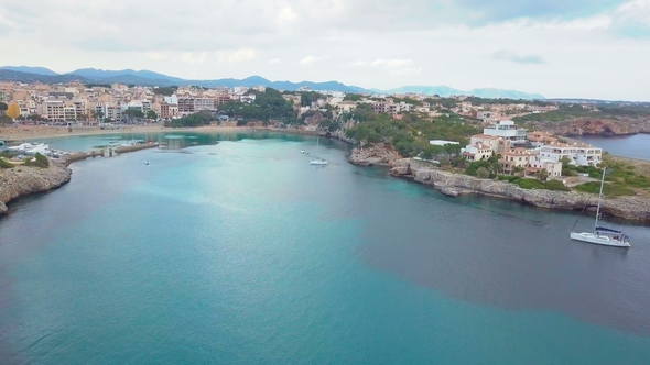 Aerial View Landscape of the Beautiful Bay of Cala Anguila with a Wonderful Turquoise Sea, Porto alt