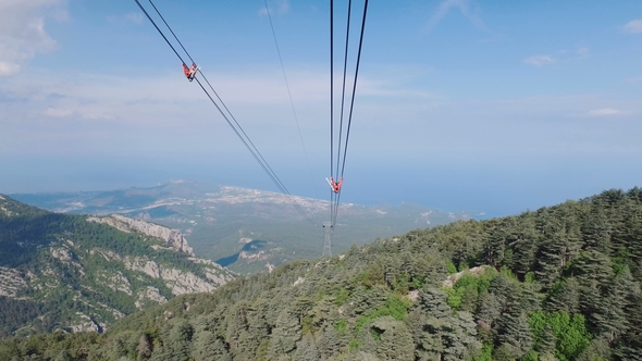 View of Turkish Riviera in Sunny Clear Weather From Cabin of Cable Way on Tahtali
