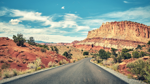 Retro toned picturesque road. - Stock Photo - Images