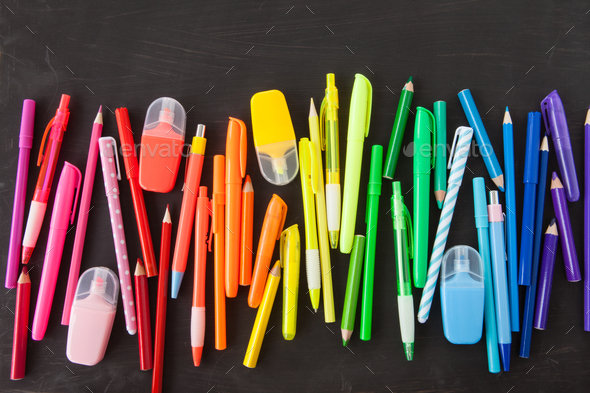 Colorful pens and crayons Stock Photo by BarbaraNeveu