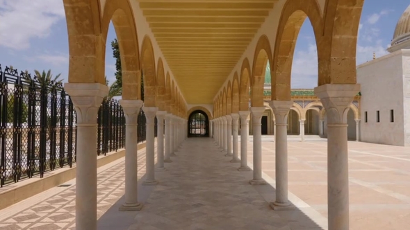 Colonnade with Arches on Territory Mausoleum Habib Bourguiba in Monastir alt