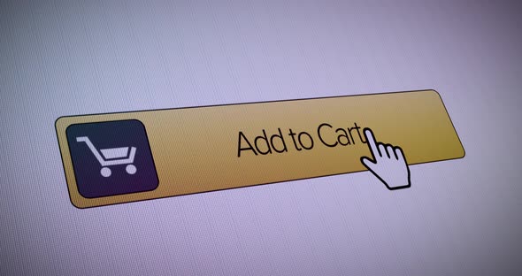 Clicking on an Add to Cart button with a mouse pointer.  A close-up shot of an internet website.
