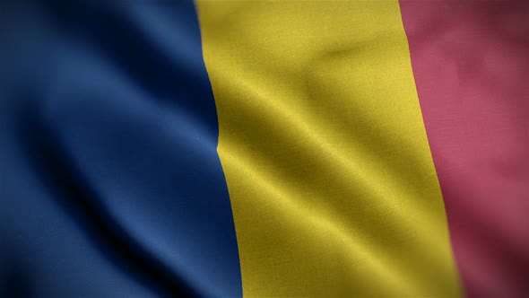 Romania Flag Closeup Blowing In Wind alt
