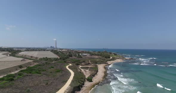 Caesarea ancient port, built by Herod the great, Aerial view. alt