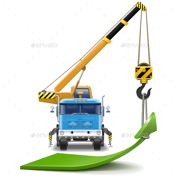 Vector Truck Crane with Green Arrow - Concepts Business