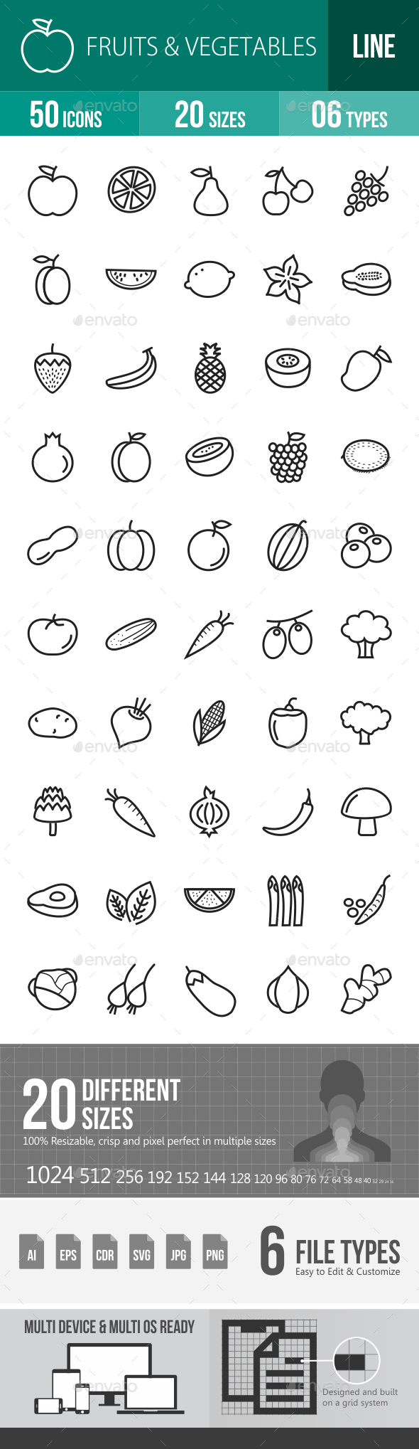 Fruits & Vegetables Line Icons - Icons