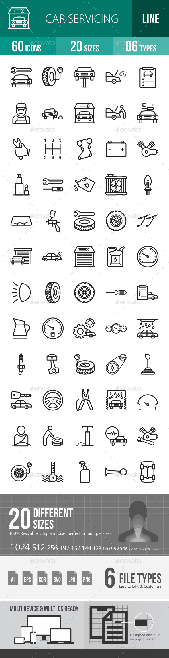 Car Servicing Line Icons - Icons