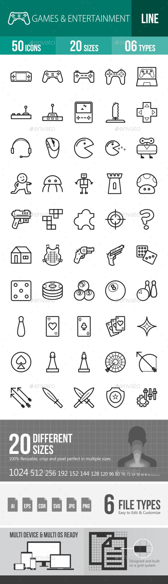 Games & Entertainment Line Icons - Icons