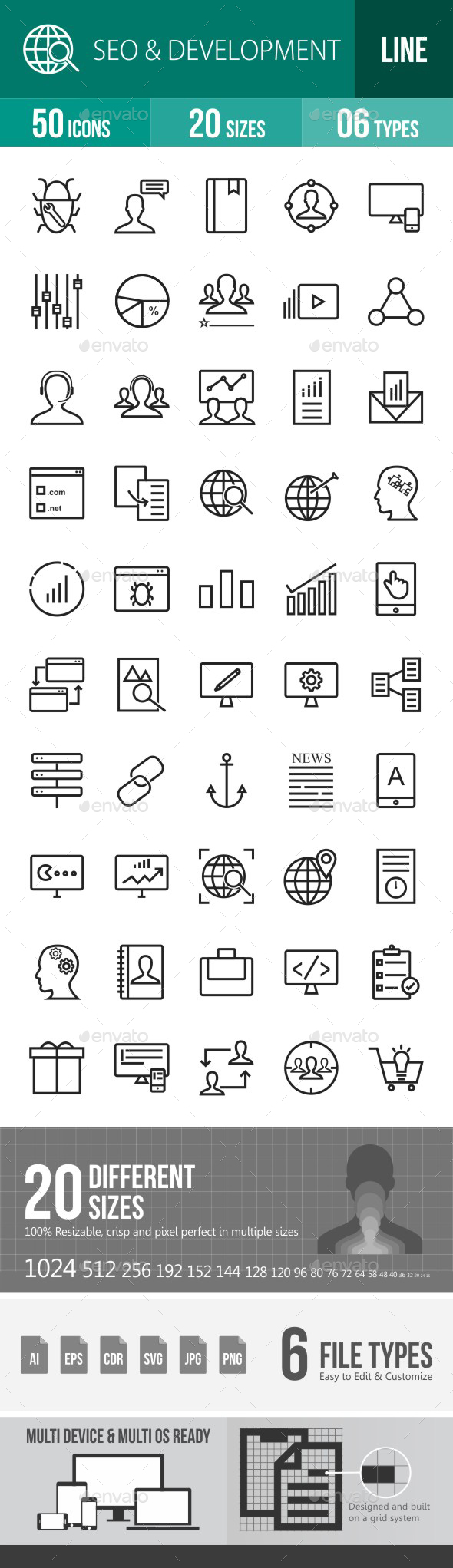 SEO & Development Services Line Icons - Icons