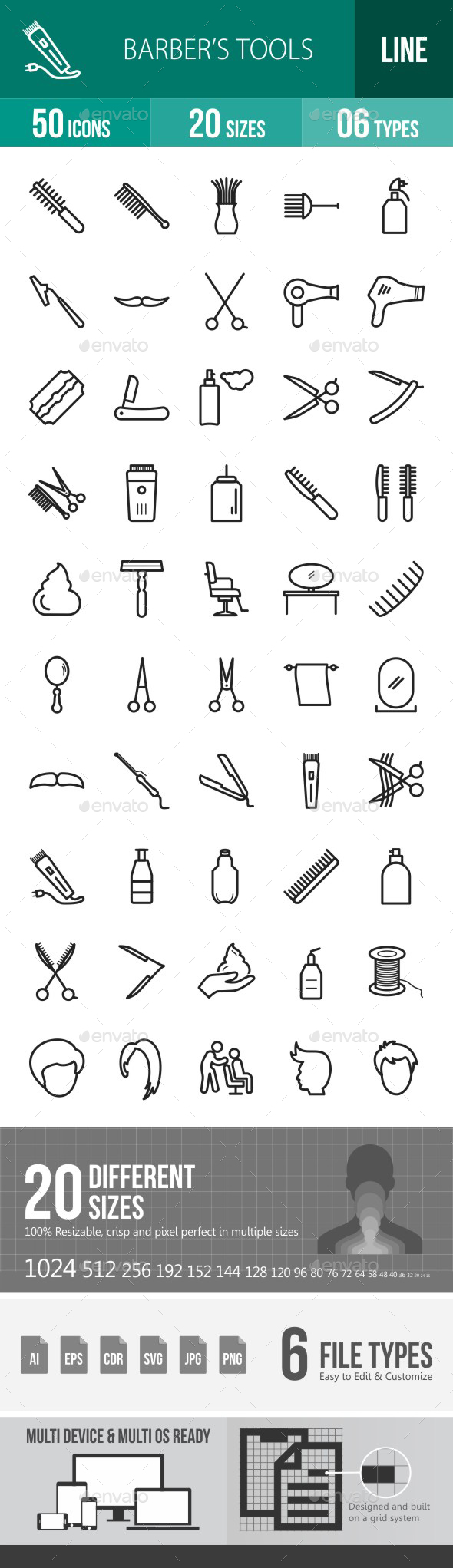 Barber's Tools Line Icons - Icons