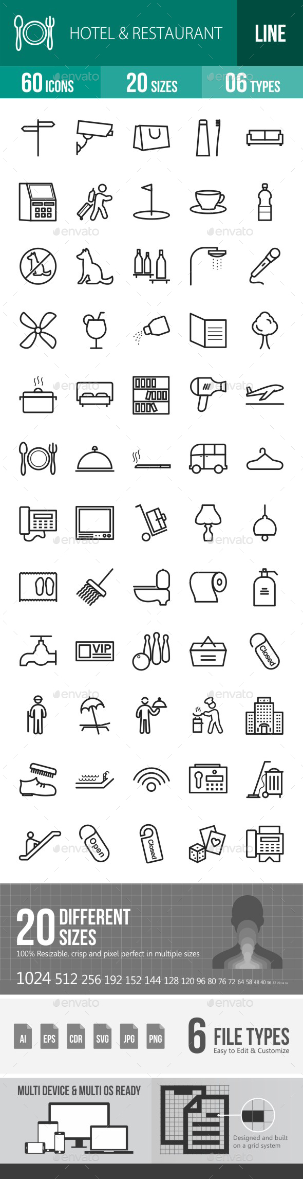 Hotel & Restaurant Line Icons - Icons