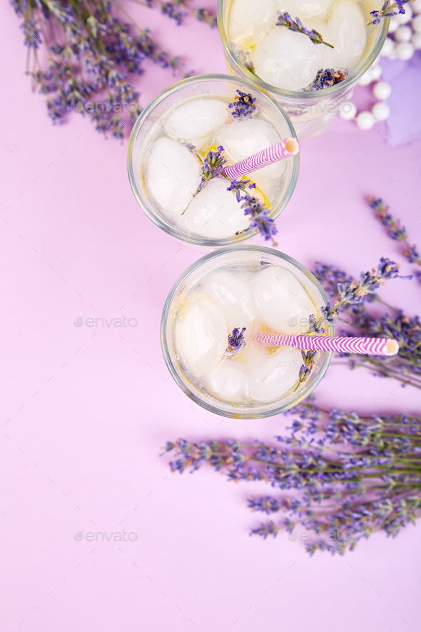Lavender lemonade with lemon - Stock Photo - Images