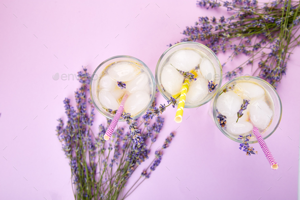 Lavender lemonade with lemon - Stock Photo - Images
