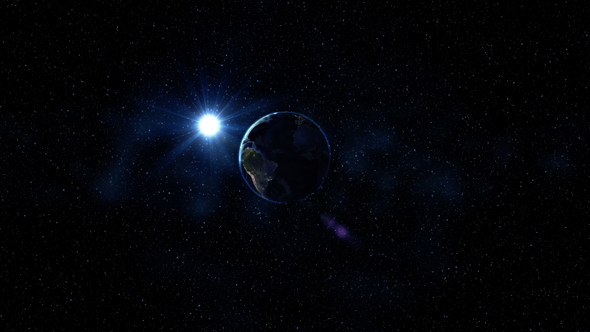 Sunrise Realistic Earth Rotating in Space