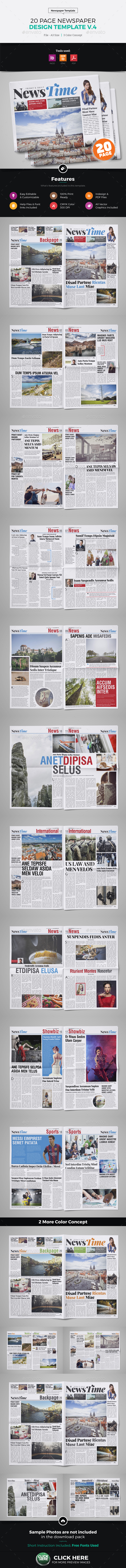 20 Page Newspaper Design v4 - Newsletters Print Templates