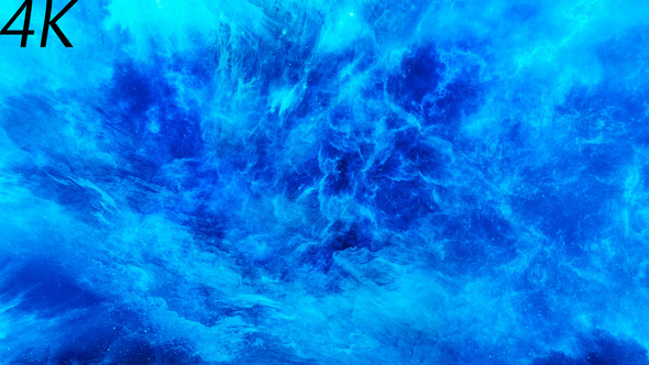 Flying Through Abstract Blue Colorful Space Nebula