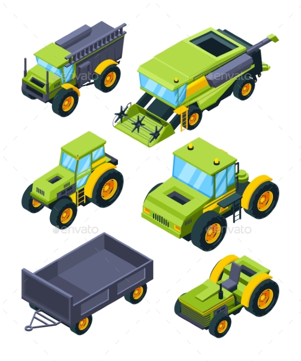 Isometric Illustrations of Combine Tractor - Man-made Objects Objects