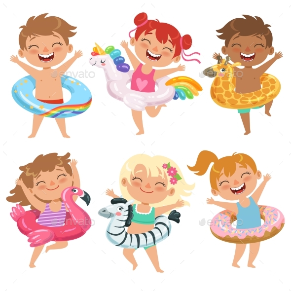 Children Dressed in Rubber Circles - People Characters