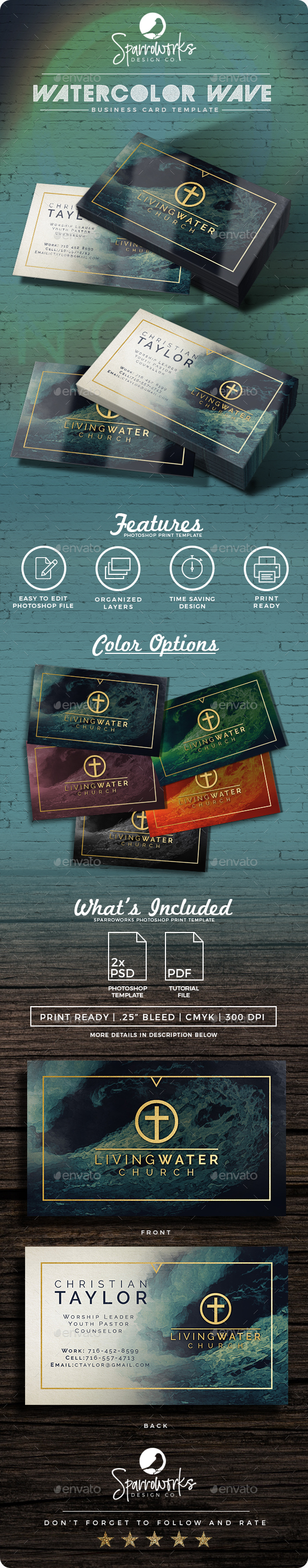 Modern Watercolor Business Card Template - Business Cards Print Templates