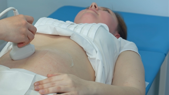 Pregnant Woman Having Ultrasound Diagnostics alt