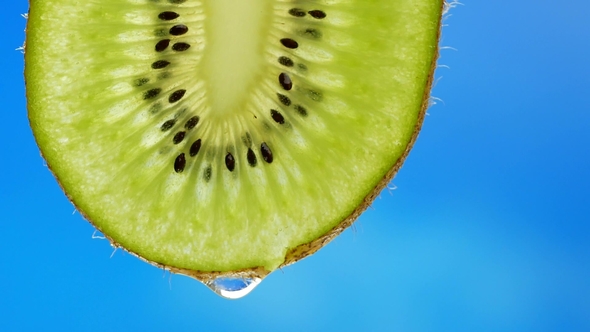 Drop of Pure Water or Juice Dripping From a Slice of Kiwi