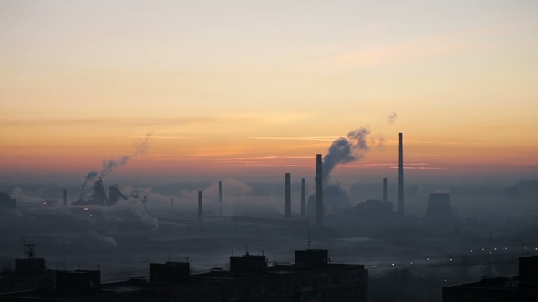 Sunrise in the Industrial City. Factory