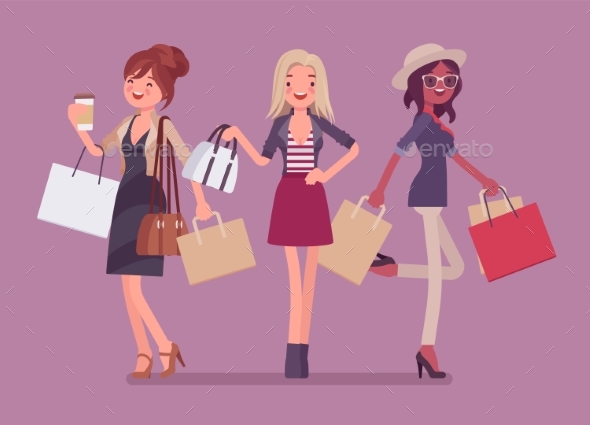 Happy Women After Shopping - People Characters