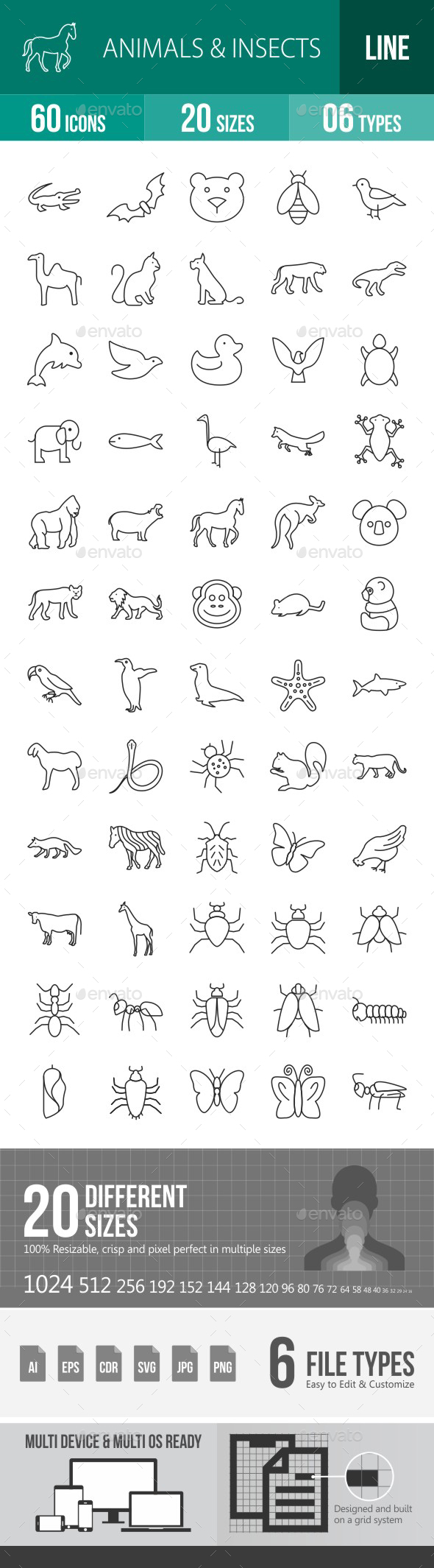 Animals & Insects Line Icons - Icons