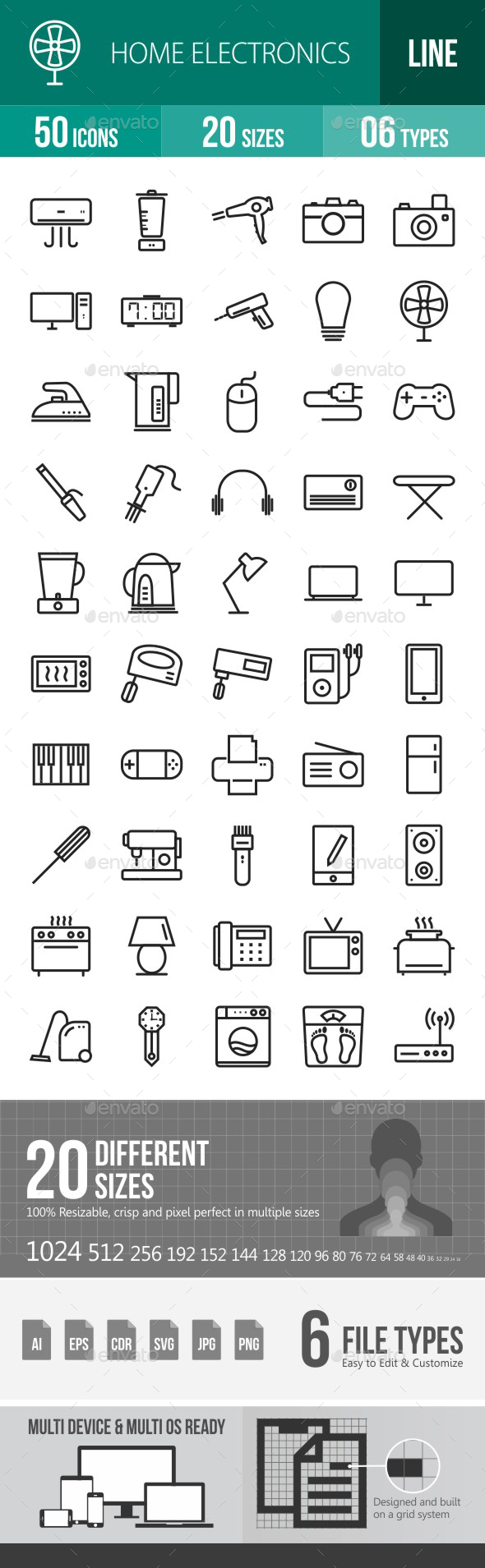 Home Electronics Line Icons - Icons