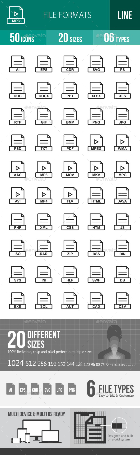 File Formats Line Icons - Icons