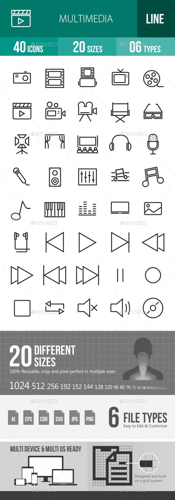 Multimedia Line Icons - Icons