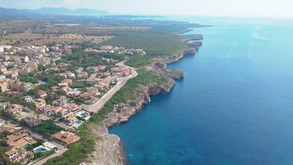 Aerial Landscape of the Beautiful Bay of Cala Mandia with a Wonderful Turquoise Sea, Porto Cristo alt