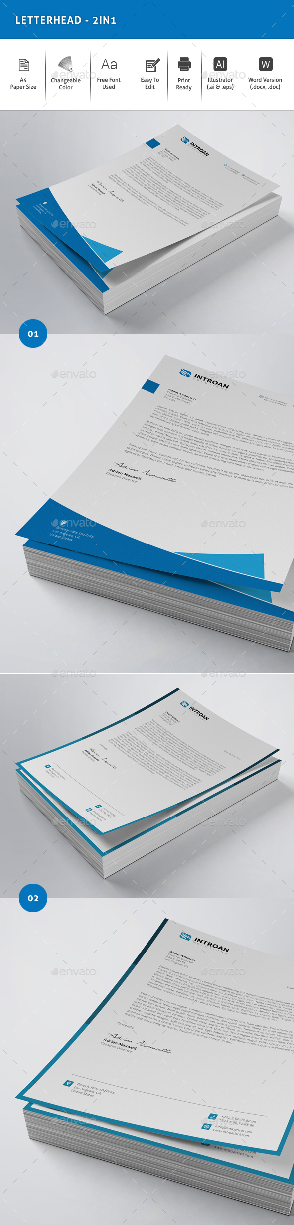 Letterhead Bundle - 2in1 - Stationery Print Templates