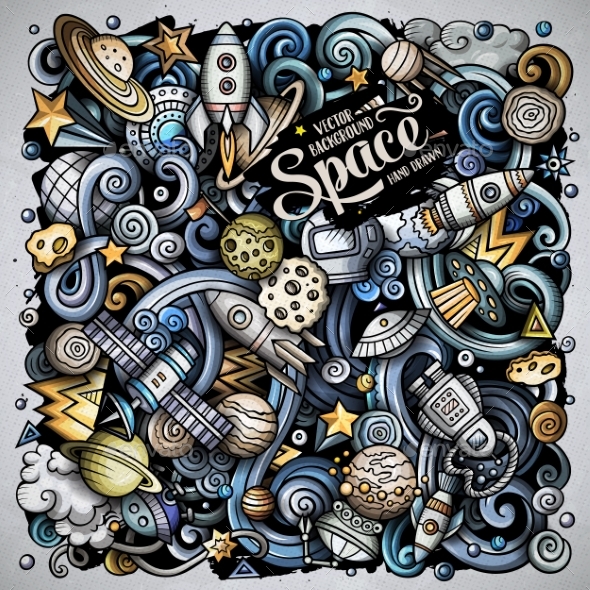 Cartoon Vector Doodles Space Illustration - Backgrounds Decorative