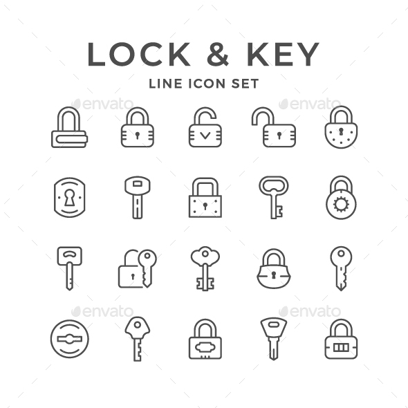 Set Line Icons of Lock and Key - Man-made objects Objects